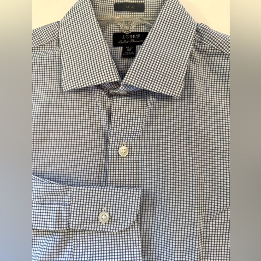 J. Crew Men’s Slim Ludlow Premium Blue Check Dress Shirt. Sz 14.5/32. NWOT!!!!